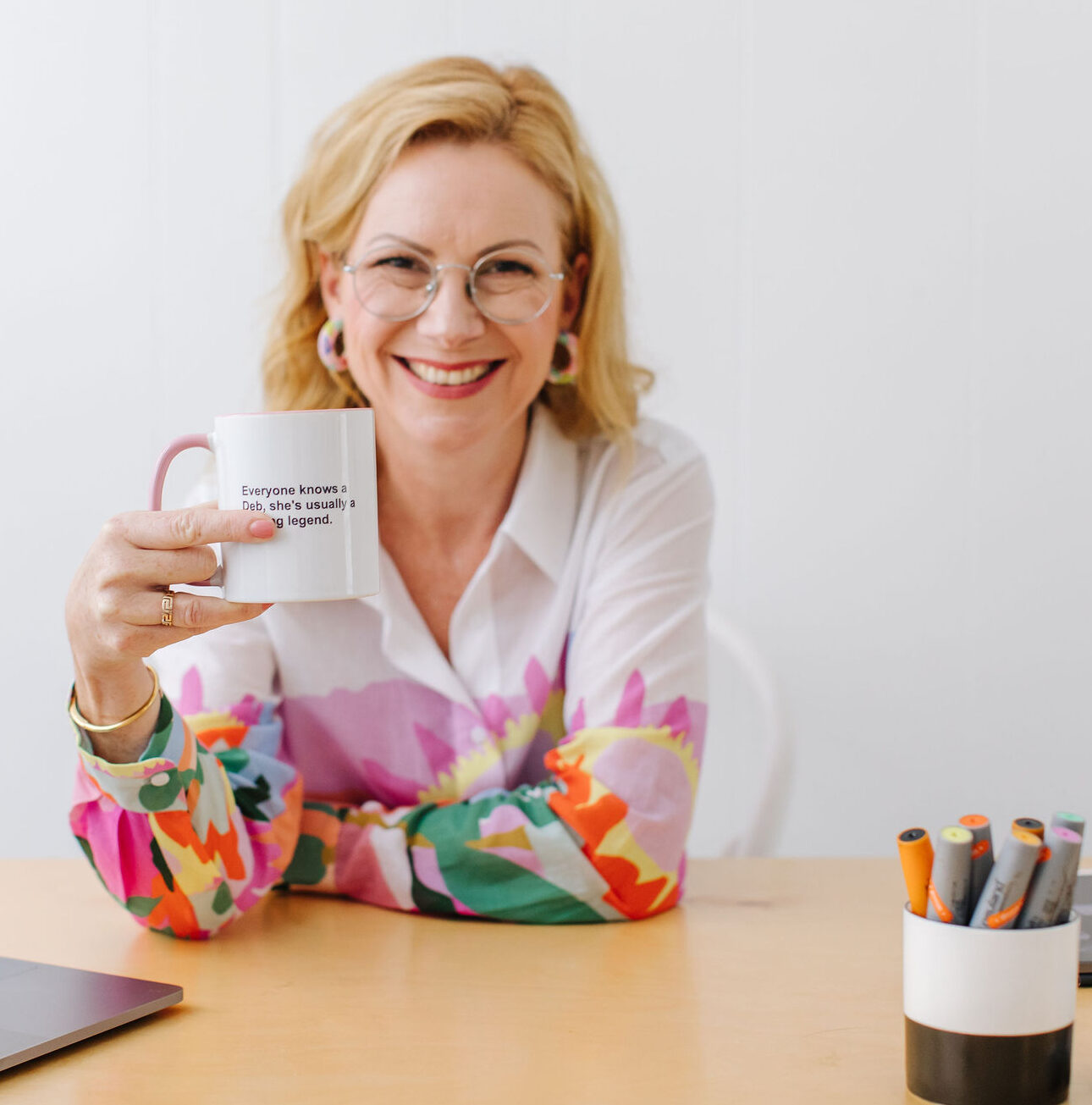 Debbie Wood Graphic Recorder with her favourite coffee cup
